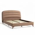 Fabric upholstered bed frame with wooden slats and mid-century design 205 x 160 x 100cm