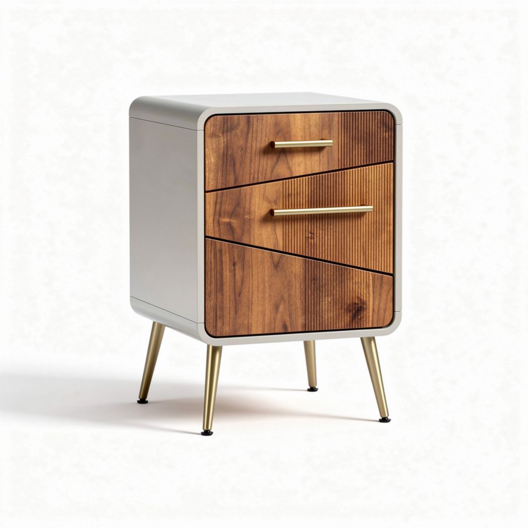 Two drawer nightstand with wooden front and gold metal legs 45 x 40 x 60cm
