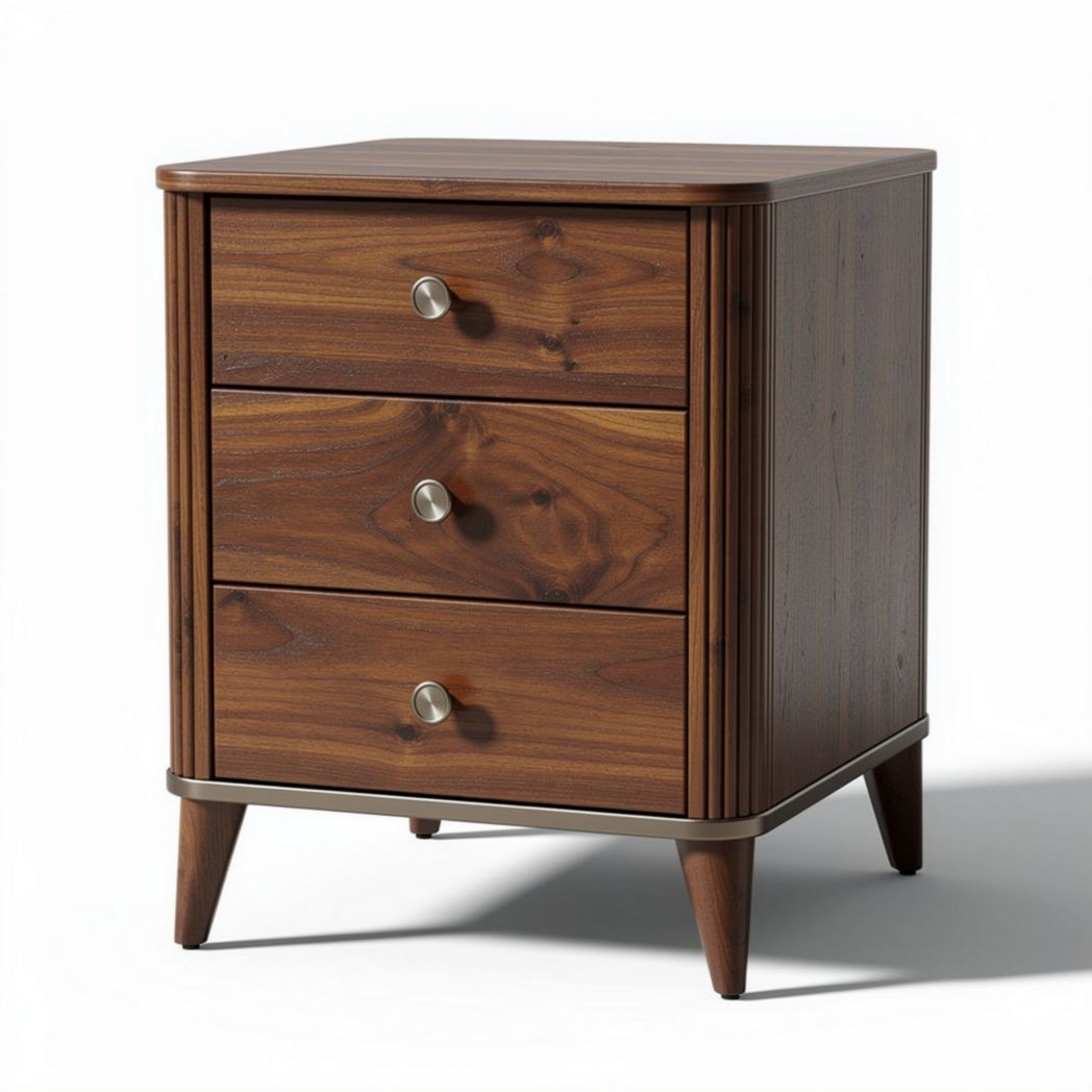 Wooden nightstand with three drawers and mid-century modern design 50 x 40 x 60cm