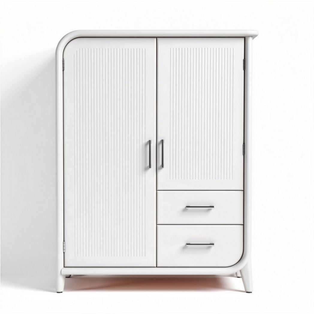 Modern white wooden storage cabinet with two doors and two drawers 80 x 40 x 120cm