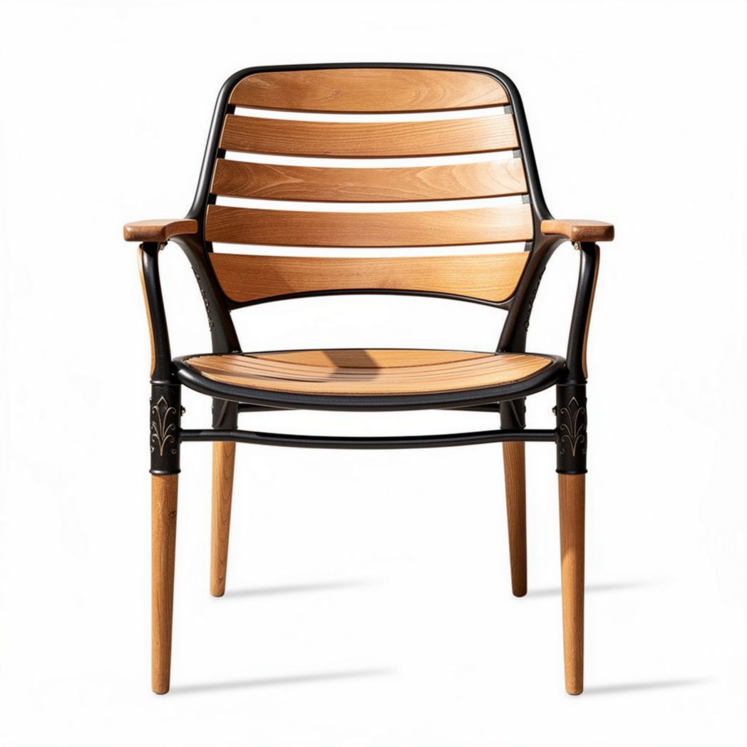 Wooden lounge chair with black metal frame and natural finish dimensions 70 x 60 x 80cm