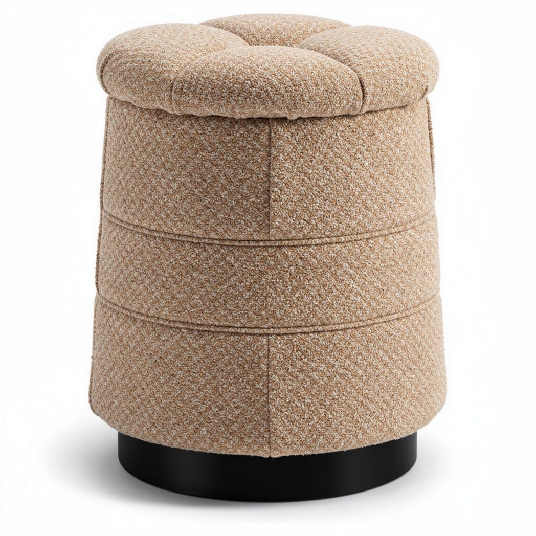Fabric upholstered storage ottoman in beige 40 x 40 x 45cm