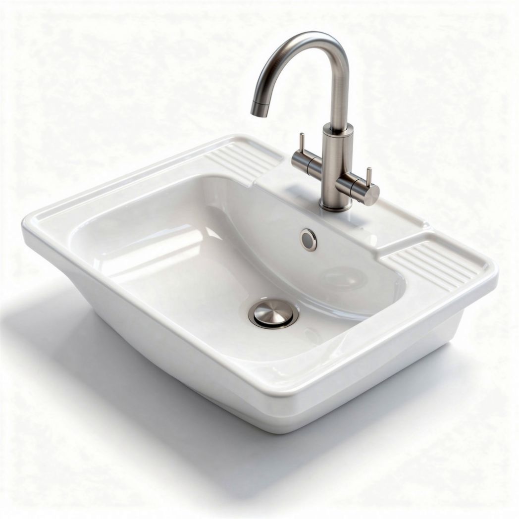 Ceramic bathroom sink with integrated faucet and drain 60 x 40 x 15cm