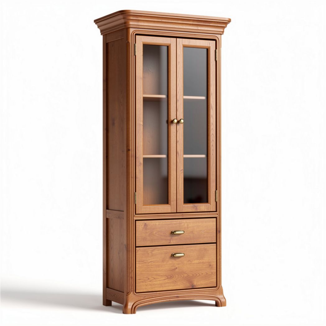 Glass door storage cabinet in black wood finish 40 x 30 x 150cm