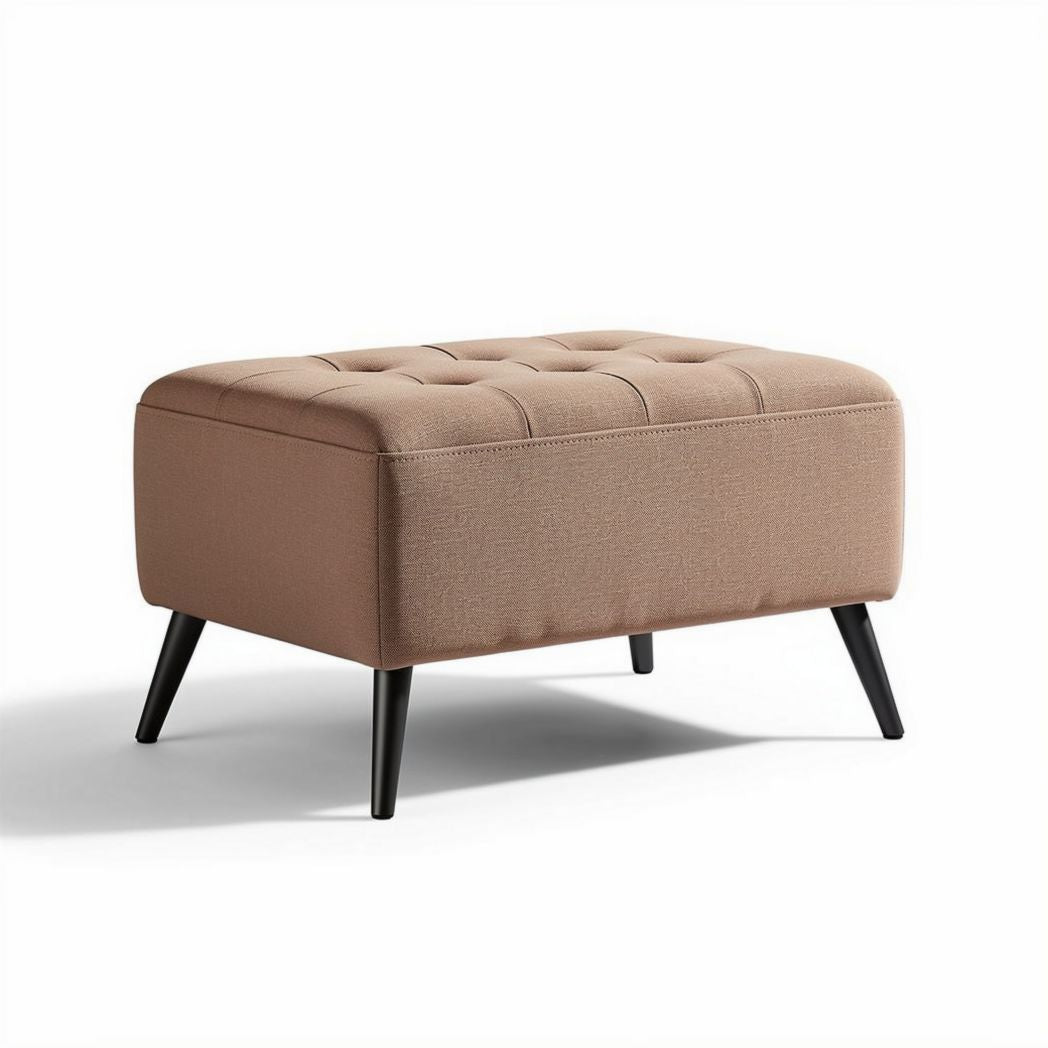 Tufted fabric storage ottoman with black legs 40 x 60 x 40cm in beige