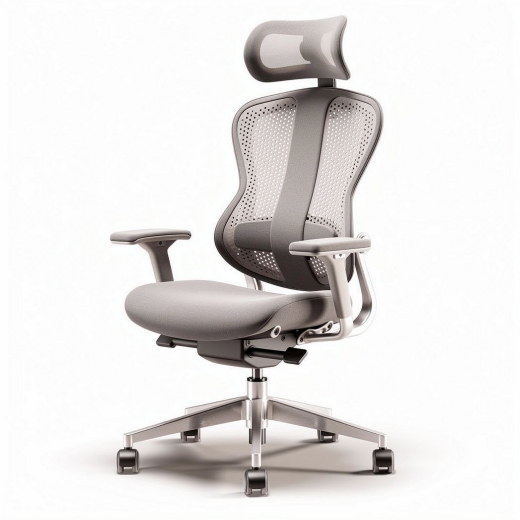 Mesh ergonomic office chair with adjustable lumbar support in gray 60 x 60 x 120cm